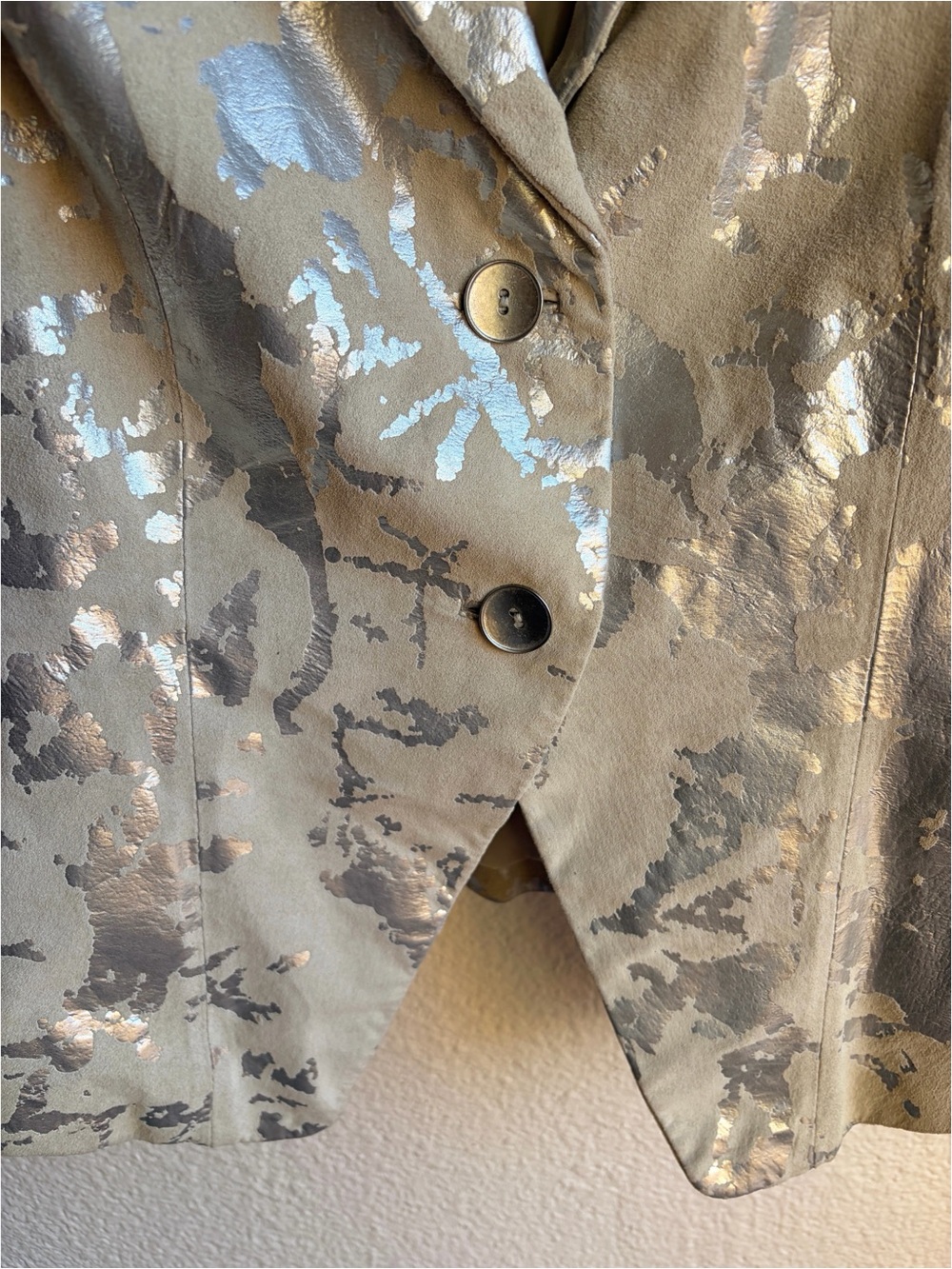 Y2K Cream Leather Blazer with Silver Foil size 4 - Picture 3 of 4